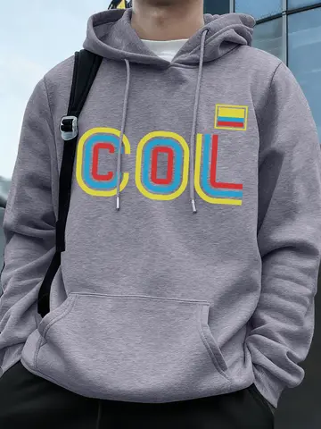 콜롬비아 국기 레터 프린트 후드티 남성용 스포티 루즈 스웨트셔츠 겨울 플리스 따뜻한 풀오버 조깅 포켓 남성 의류