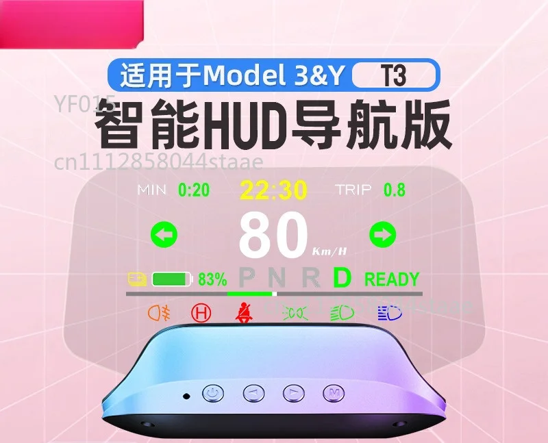 Head-Up Display for Model 3/Y, Navigation & Multi-Info Projection
