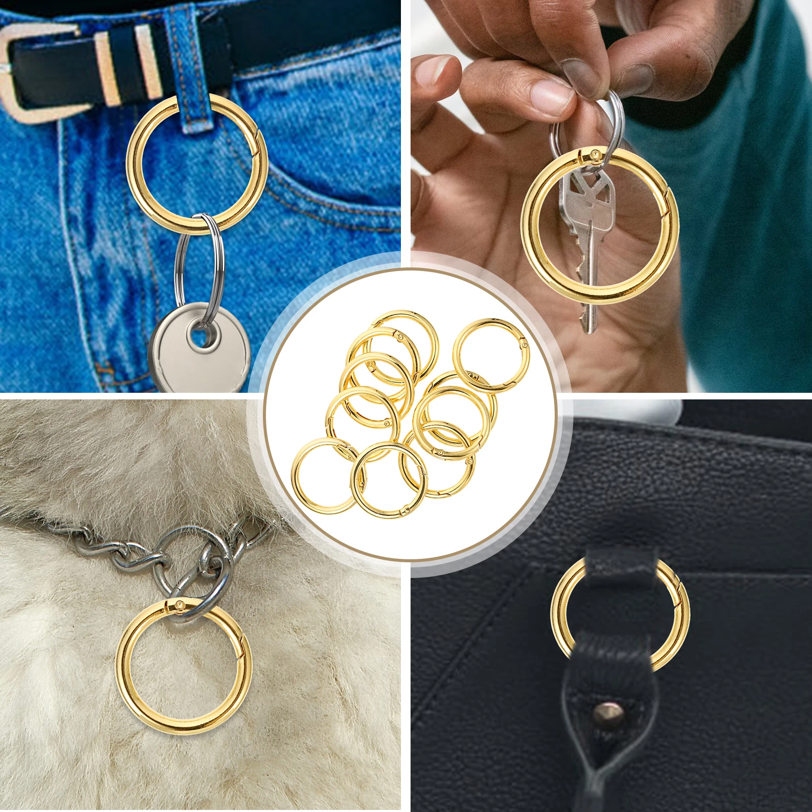 

10 Pcs Spring Buckle Key Alloy Split Keychain Flat Secure Closure Crafts Metal Round Keyrings Portable Key Chain