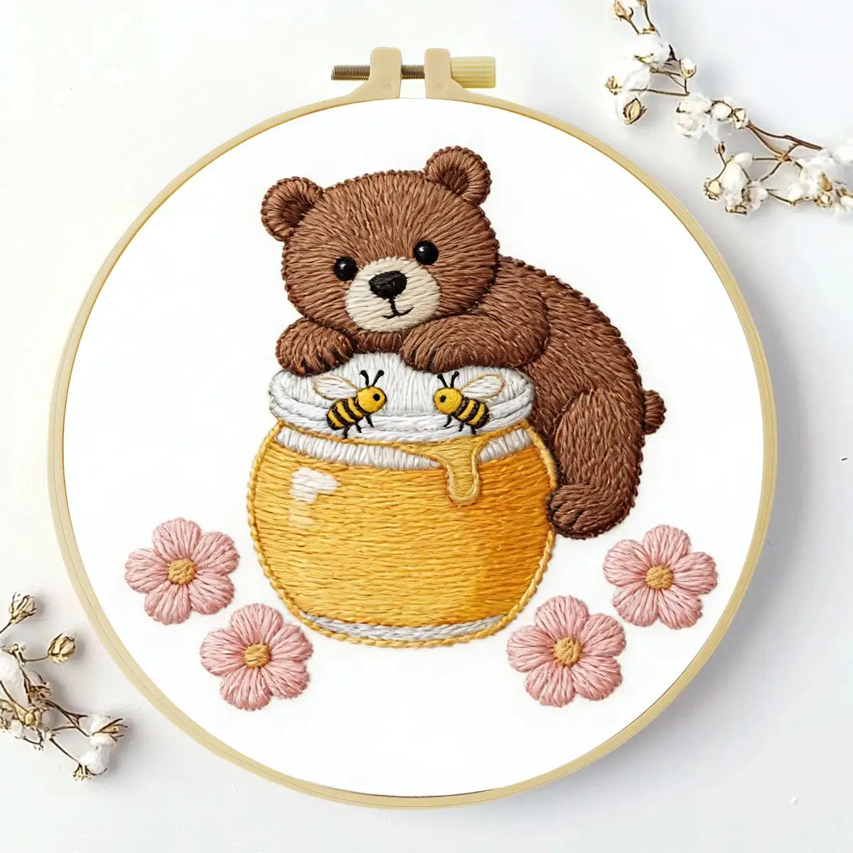 1 Stück 20X20CM/15X15CM 7,87/6,3 Zoll Tier - Bär Stickerei Starter-Kit DIY-Kit DIY-Stickerei-Set Handarbeiten Heimdekoration – Detail 1