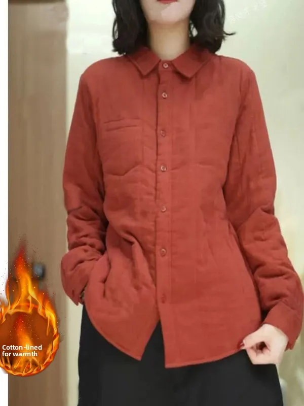 

Thiened Cotton irt женский осенне-зимний теплый топ японский художественный воротник для похудения универсальный irt Jaet Long Sve