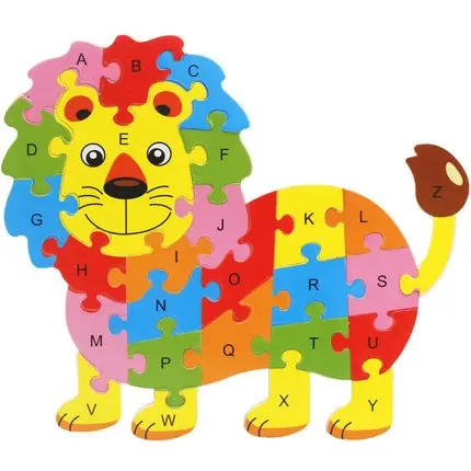 2024 New Children's Intelligence Toy Cognition English Letter Building Blocks Wood Animal Jigsaw Baby Educational for Kid Gifts