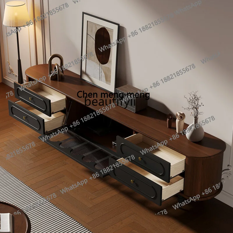 French retro TV cabinet coffee table combination living room home bedroom American walnut antique TV cabinet solid wood  H