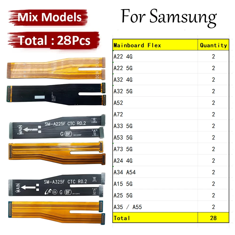 

28 шт. разъемы материнской платы, гибкий кабель для Samsung A22 A32 A52 A72 A33 A53 A73 A24 A34 A54 A15 A25 A35 A55 4G 5G