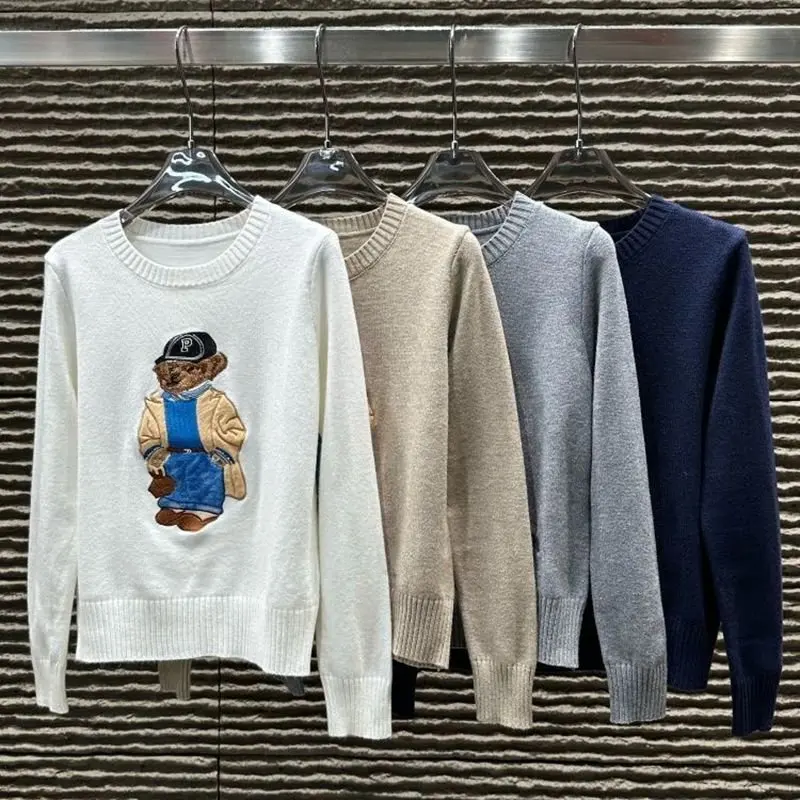 

High Quality European Style Luxury Brand Cartoon Bear Knitted Pullover Tops For Woman Fashion Casual Loose Sweater Pulls Femmes