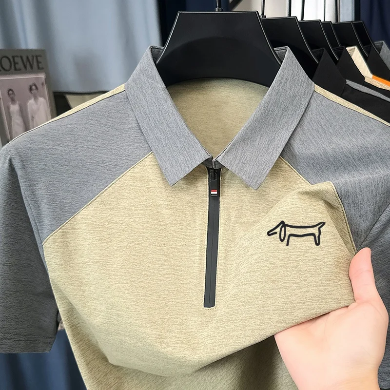 High Quality Half Zip Printed Men's Polo Shirt New Fashion Color Blocking Lapel Short Sleeve T-Shirt Casual Versatile Men's Wear