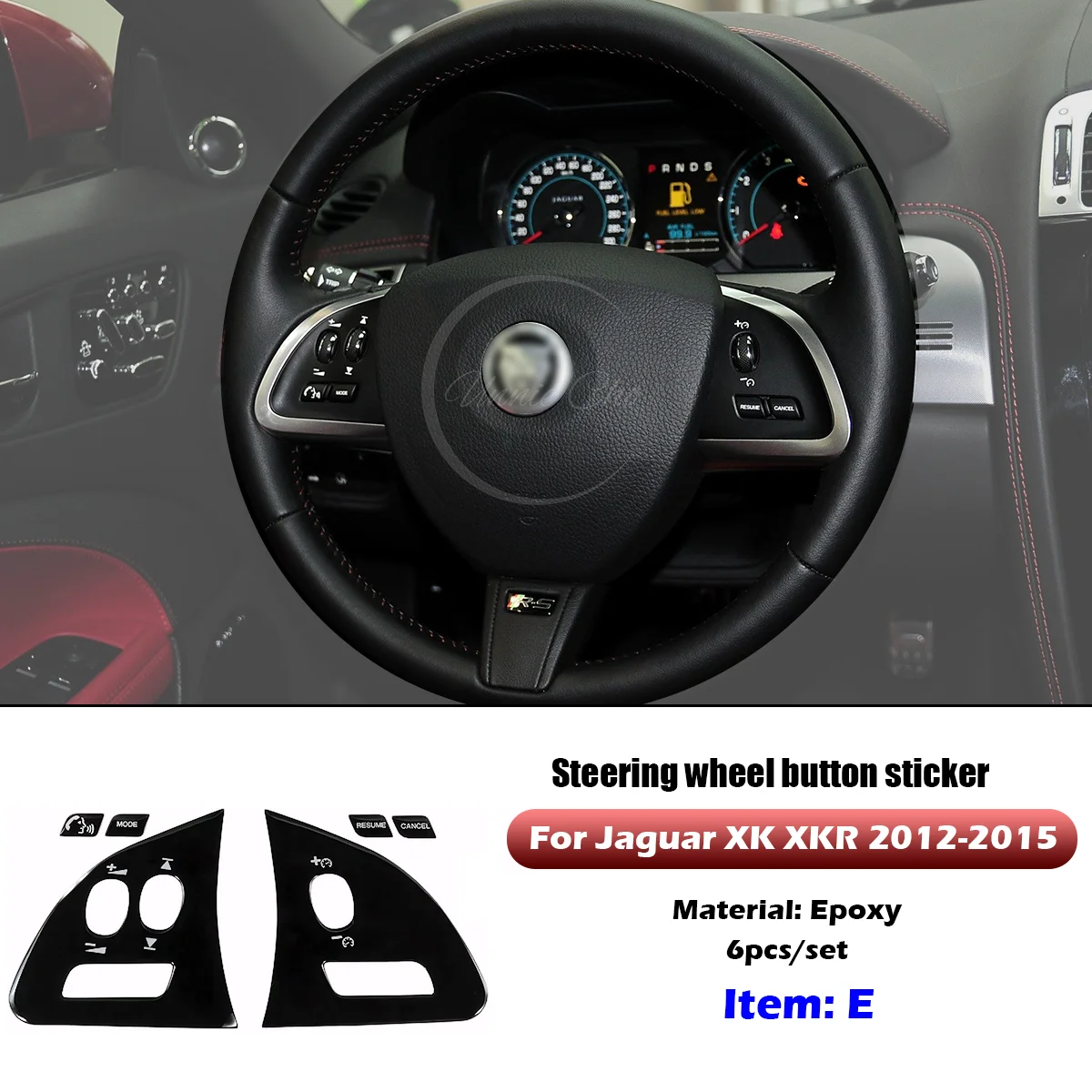 Schwarzer Epoxid-Knopfaufkleber für Jaguar XF X250 XK XKR XJ XJL, Auto-Innenraum-Überarbeitungsverkleidung für die Armaturenbrett-Mittelkonsole – Detail 10