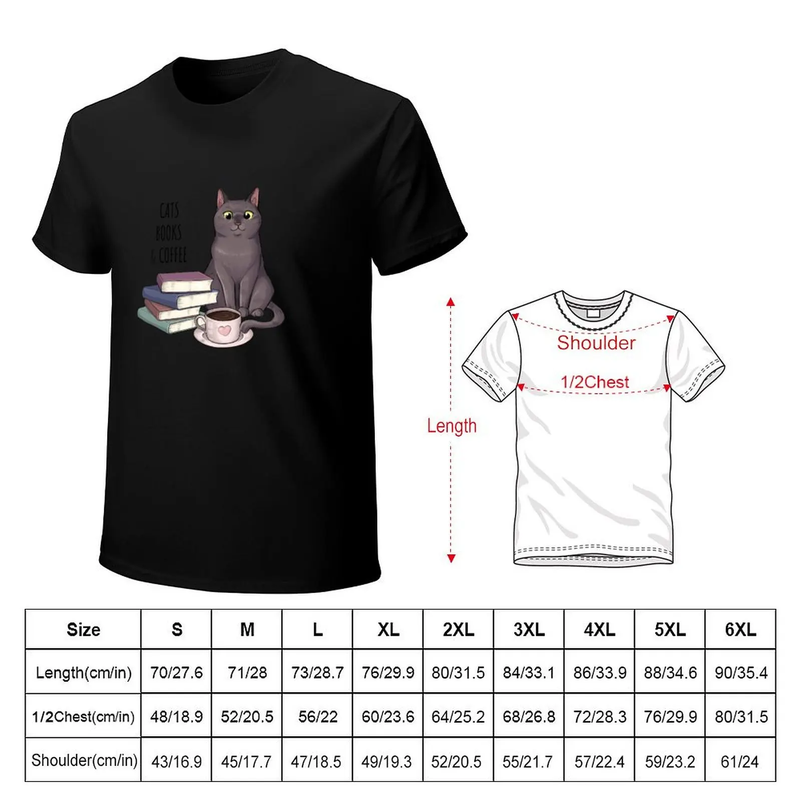 Cats, books and coffee T-Shirt Stylish Print Short Sleeve Tee
