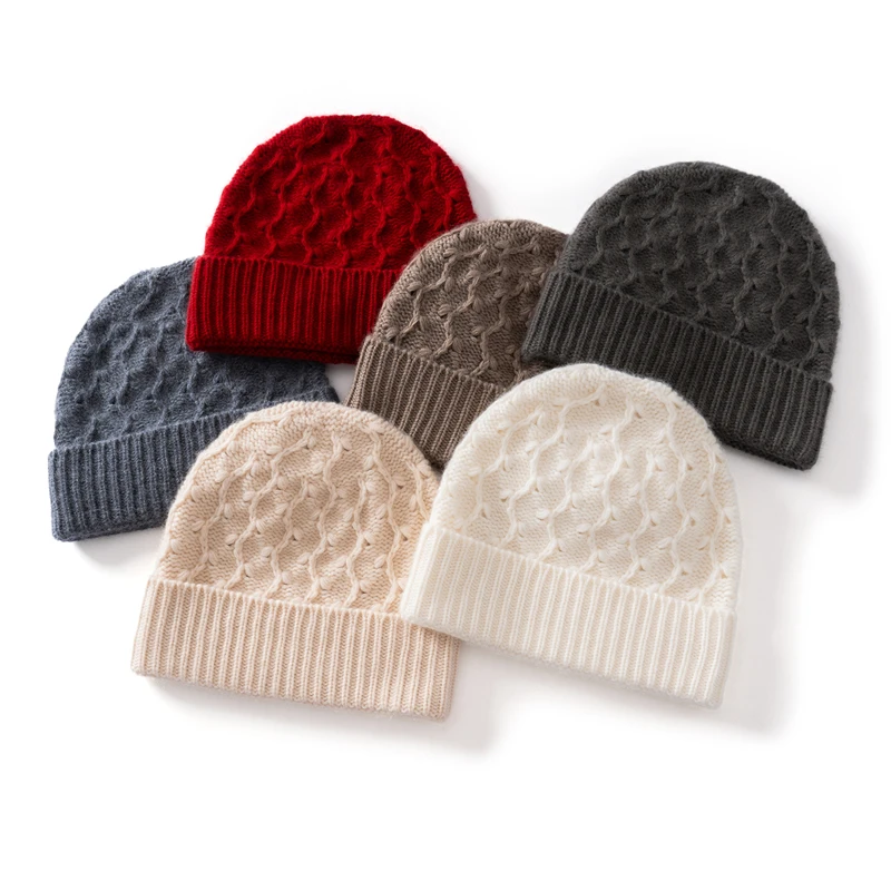 Cold-Proof 100% Cashmere Knitted Hat New Style Unisex Autumn Winter Wool Hat Ear Protection Warm Thick Versatile Head Wrap