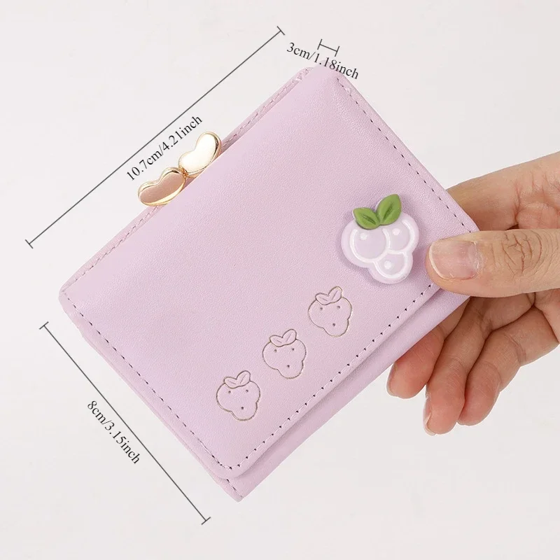 Cute Small Leather Pocket Wallet for Women Fruit Print Bifold Coin Purse Ladies Mini Short Purse Money Card Holders Clutch Bags