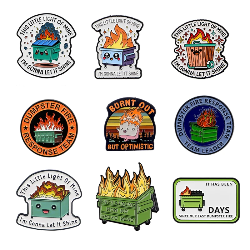 Dumpster Fire Response Team Enamel Pin Job Humor Creative Trash Can Flame Brooch Lapel Backpack Badge Jewelry Gift for Friends