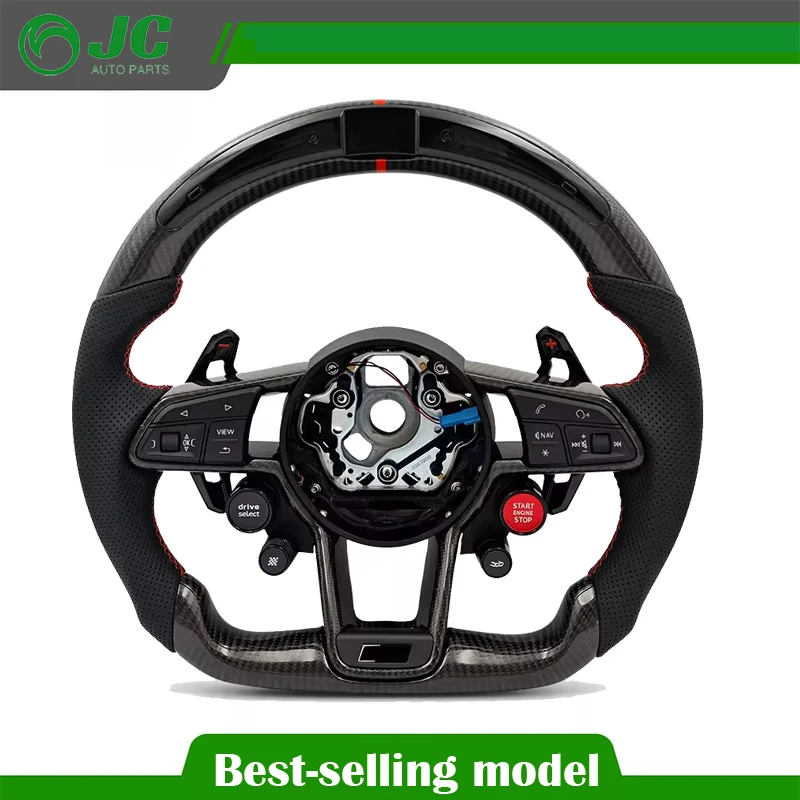 

Кожаный руль с карбоновыми вставками и LED-подсветкой, 4 кнопки запуска для Audi R8 A3 A4 A5 A6 C7 B8.5 B9 RS3 RS5 RS6 RS7 C8 S4 S5 Q5