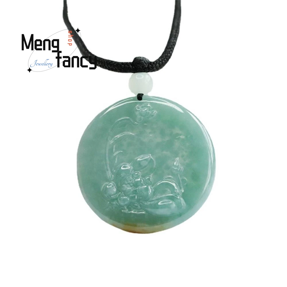 Natural Jadeite Ice Blue Water Lotus Flower Pendant Exquisite Elegant Charm High-grade Luxury Quality Fine Jewelry Holiday Gifts