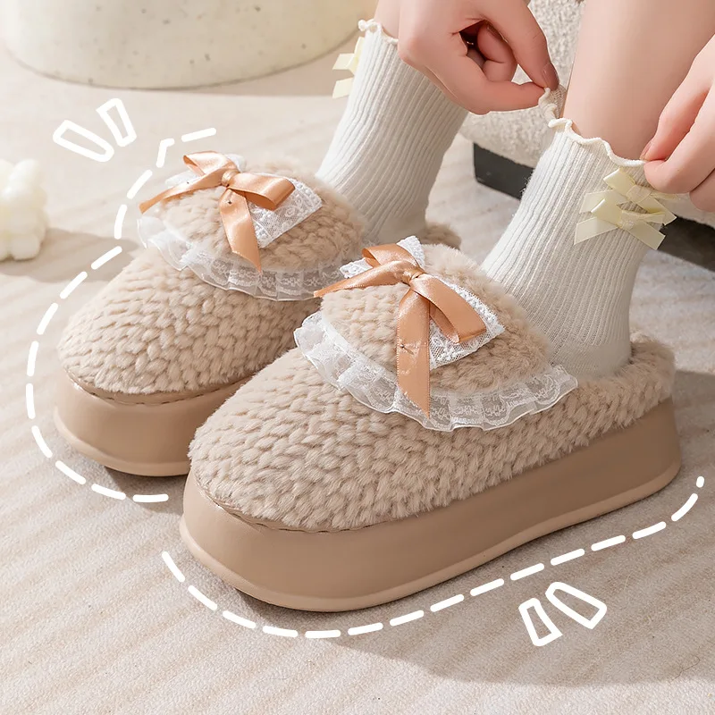 Pink Fur Clog Slippers Women Chunky Slides Shoes Thick Plush Non-Slip Home Slippers Woman Bedroom Shoes Platform Fluffy Slippers