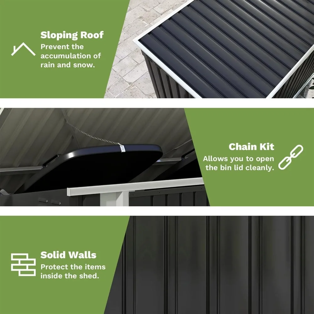 سقيفة تخزين خارجية معدنية أفقية بطول 6 أقدام × 3 أقدام مع أبواب مزدوجة قابلة للقفل ومفصلات سهلة الرفع لعلب القمامة