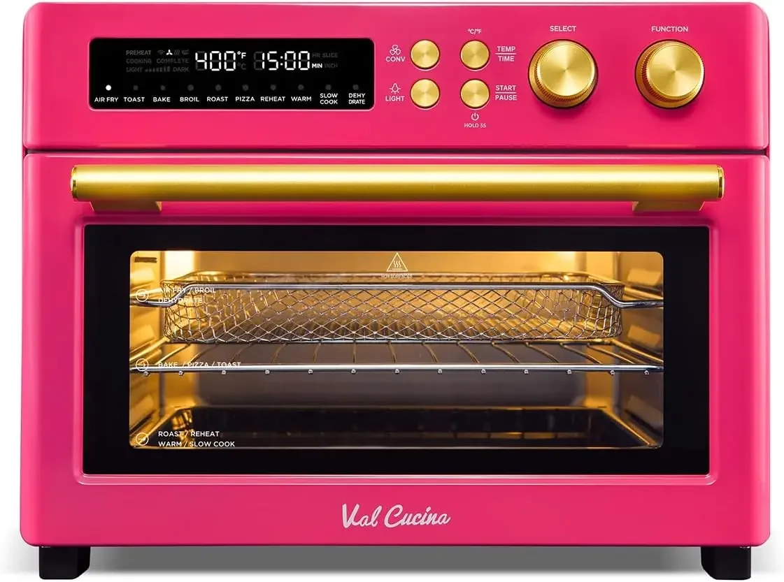 Edition Happy Pink Infrared Heating Air Fryer Toaster Oven, Extra Large Countertop Convection Oven 10-in-1 Combo, 6-Slic