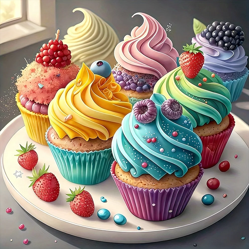 EverShine DIY Diamantmalerei Cupcake Kuchen 5D Vollquadrat Runde Bohrer Mosaik Cartoon Lebensmittel Stickerei Erdbeere Handgemachtes Geschenk