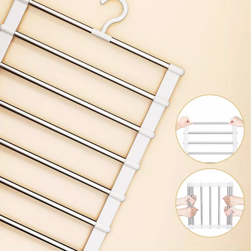 6 Layers Trouser Hanger Stainless Steel Magic Pants Rack Foldable Ladder Clothes Organizer Save Space Wardrobe Hanger Storage