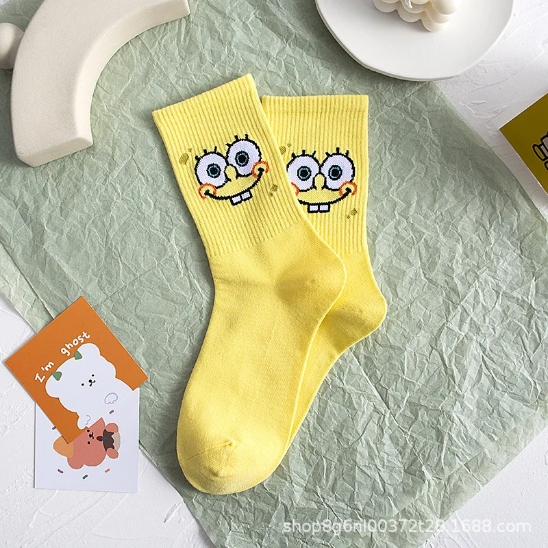 Kawaii Spongebobs Cartoon Cotton Socks Anime Socks Spongebobs Autumn Winter Basketball Socks Christmas Creative Birthday Gifts