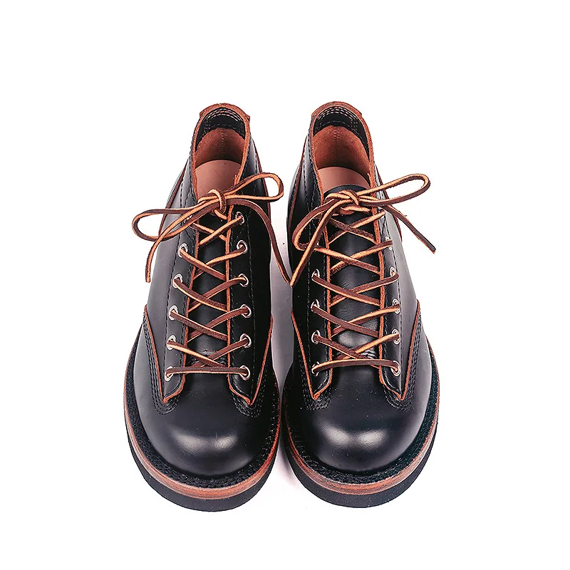 

Goodyear-Welted Vintage Genuine Leather Ankle Motorcycle Boots Top Quality Round Toe Men Casual Dress Work Boots Platform Shoes