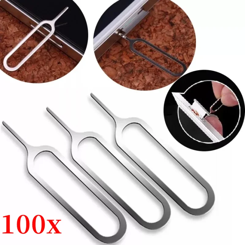 100-1 Stuks Metalen Sim-kaart Lade Verwijderen Eject Pin Key Tool Ejector Naald Voor Universele Mobiele Telefoons simcard Sd-kaart Remover Gereedschap