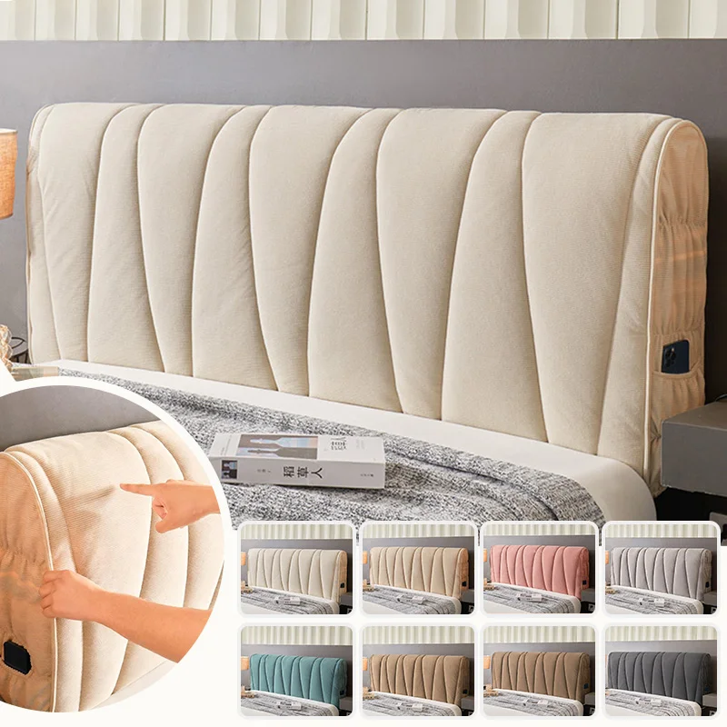 thickened-corduroy-headboard-slipcover-with-side-pocket-full‑wrap-elastic-bed-backrest-dustproof-protector-cover-for-home-decor