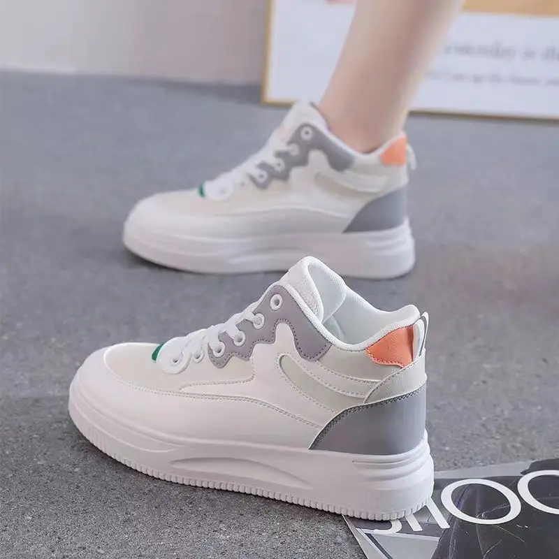 Fashionable color blocking high top sports shoes for women 2024 new comfortable thick sole single shoes for women's shoes image 6