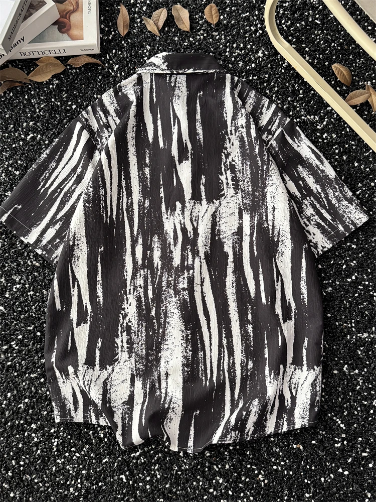 

Retro Splaed Ink Design ort Sve Casual irt Men's Summer Loose Haome High-End Versatile irt Faionable Streetwear