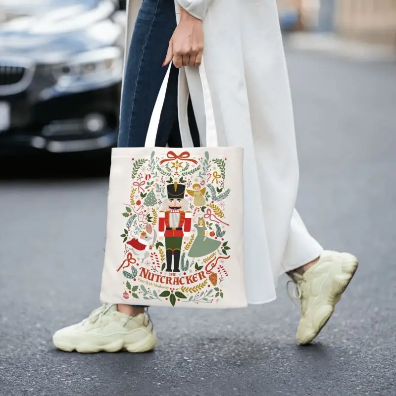 The Nutcracker Christmas Grocery Shopping Tote Bags Women Funny Canvas Shopper Shoulder Bag Large Capacity Handbags