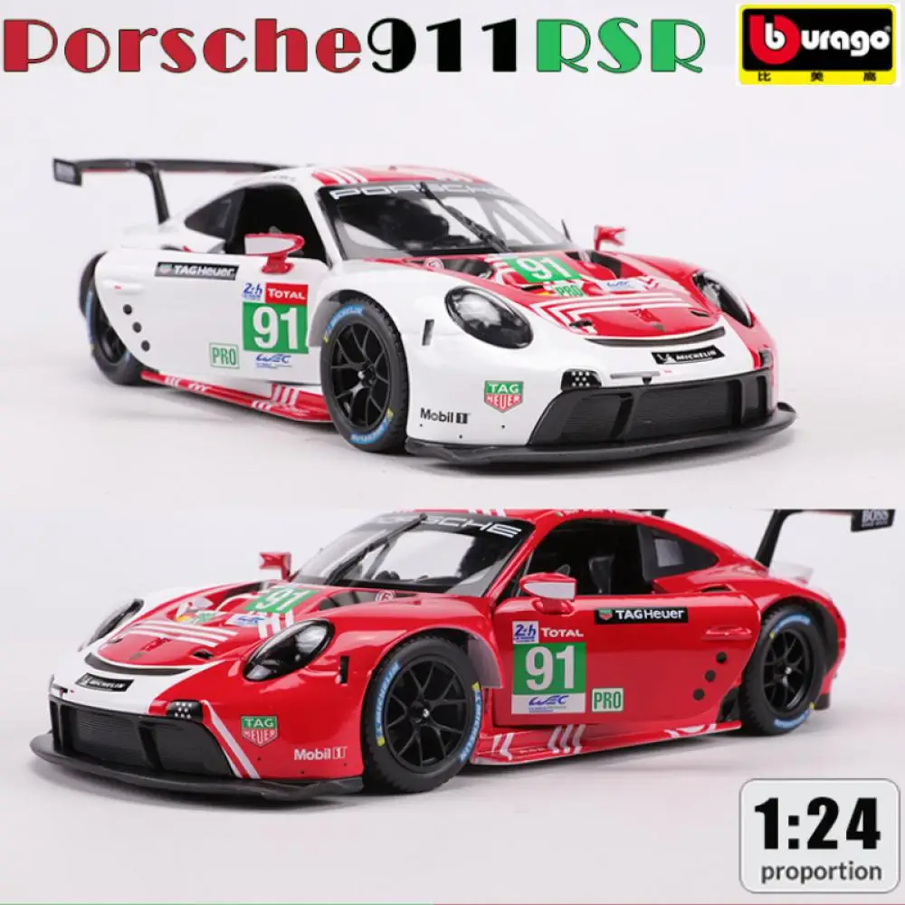 

Burago 1:24 Porsche 911 Rsr Lm Red/white Racing Edition Static Die Casting Alloy Model Car Collection Toy Birthday Gift