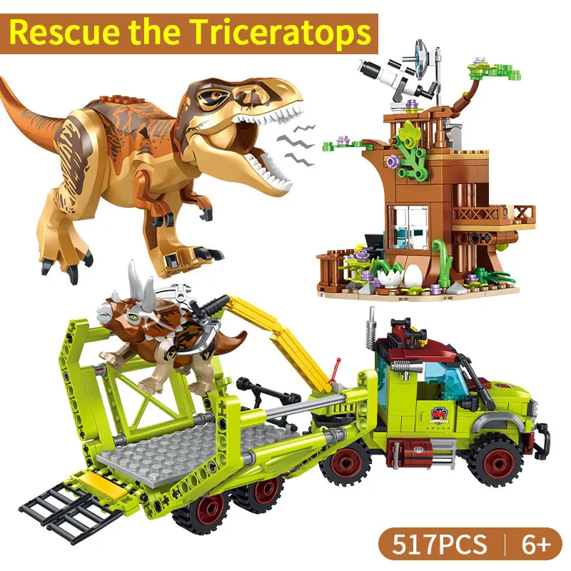 

Dinosaur Assembly Toy Brick Model Kit - Triceratops & Tyrannosaurus Rex Educational DIY Craft for Kids Truck Boys Birthday Gift