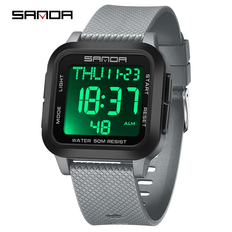 SANDA-reloj electrónico para hombre, cronógrafo de pulsera sencillo e informal, resistente al agua, con alarma cuadrada, a la moda, 2194