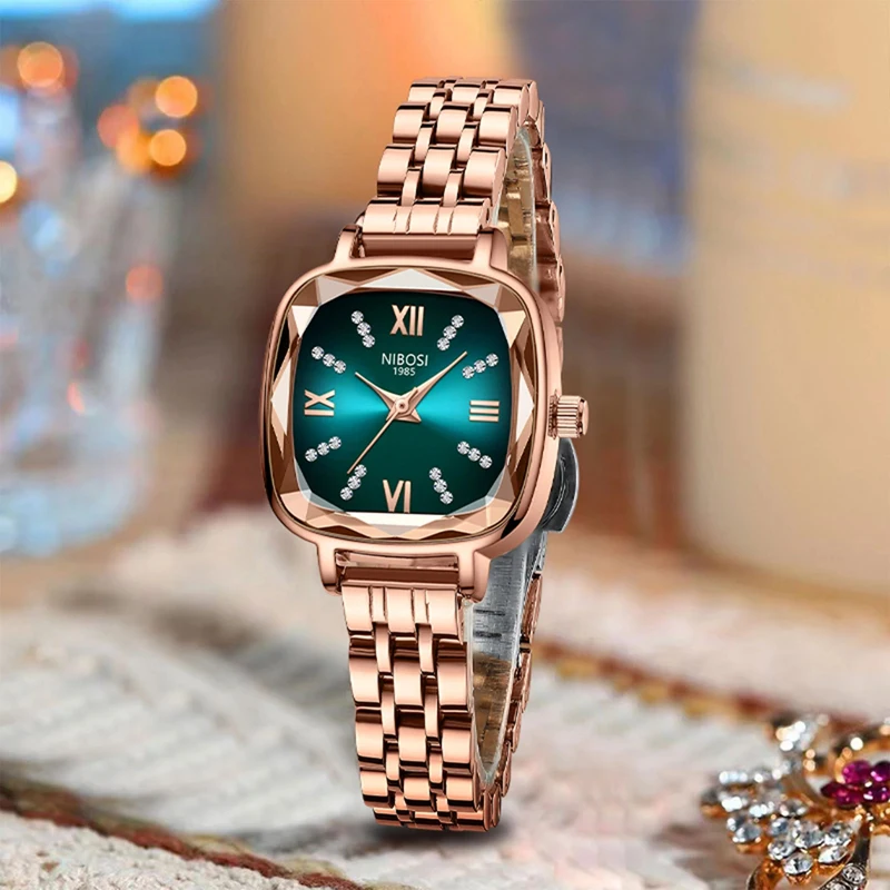 NIBOSI 2023 New Rose Gold Women Watches Creative Steel Women's Bracelet Wrist Watches Ladies Square Waterproof Relogio Feminino