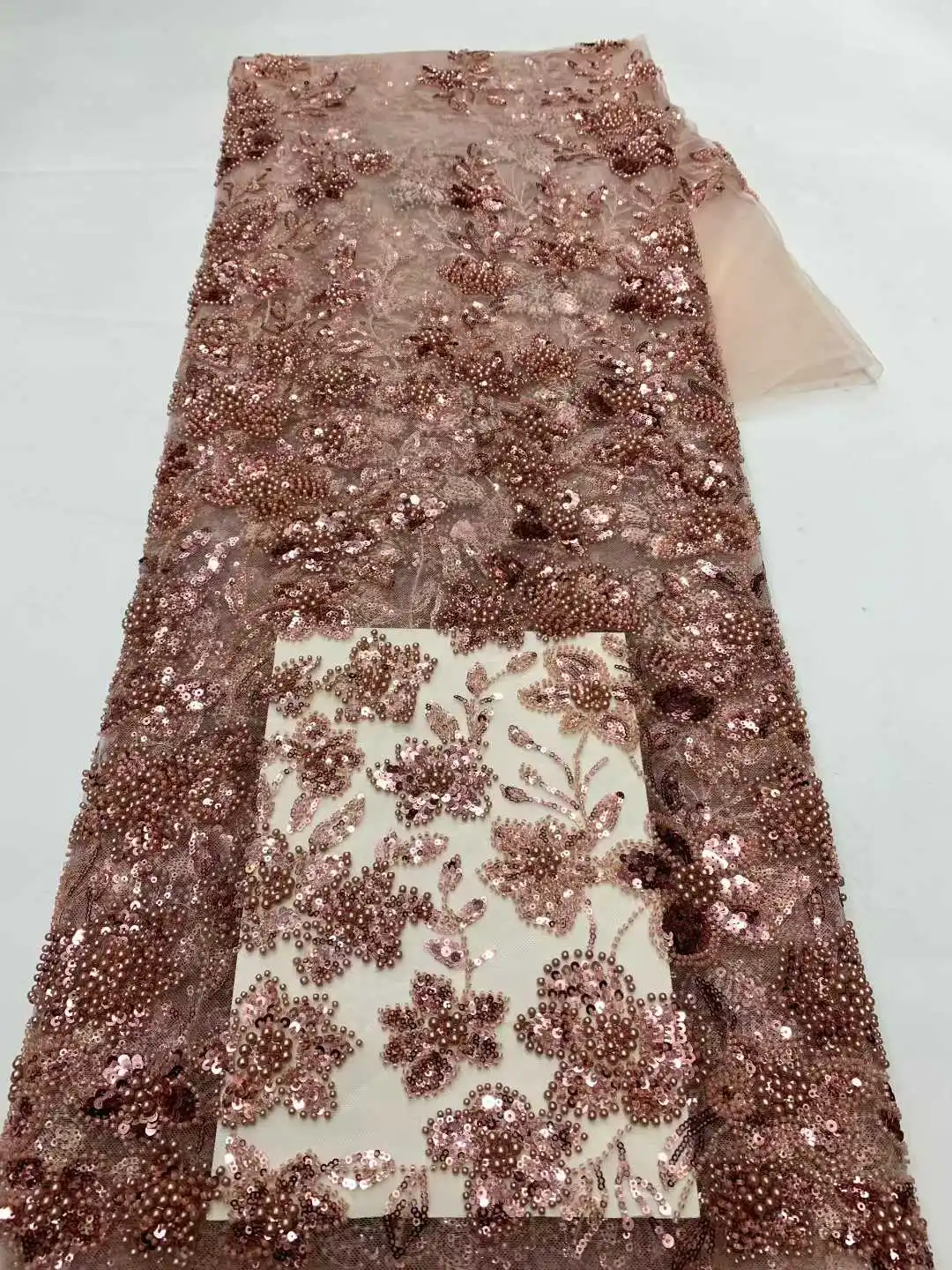 

Latest African Nigerian France 2025 Hot Sale Tulle Lace Fabric With Beads Sequins High End for Bride Wedding Party Sew Dresses