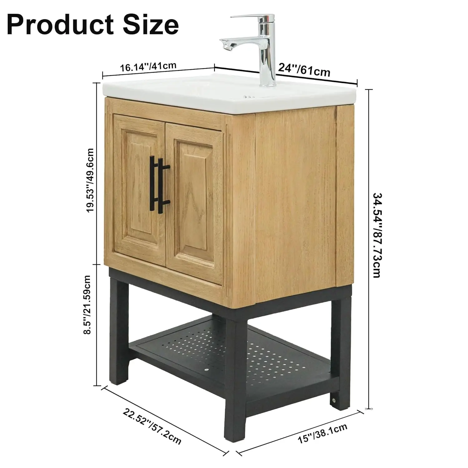 Gabinete de Banheiro Moderno de 24 polegadas com Pia, Lavabo de Cerâmica e Torneira, Personalizado