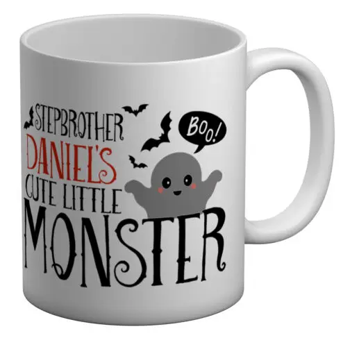 Personalised Cute Little Monster Stepbrother White 11oz Mug Cup