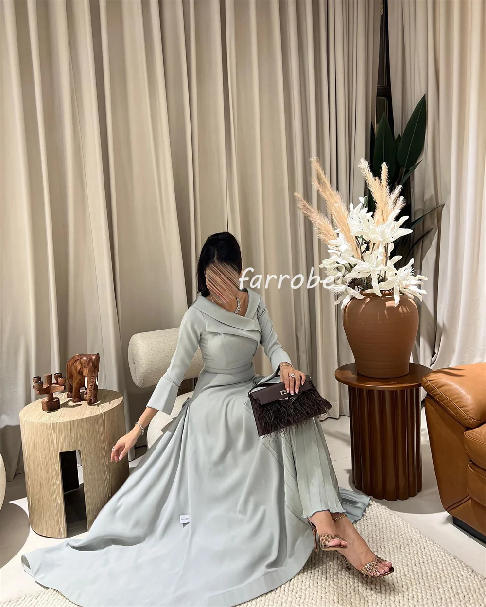 Customized Modern Style Pleat Sash Draped A-line V-neck Midi Dresses Bespoke Occasion Dresses High Quality Formal Elegant