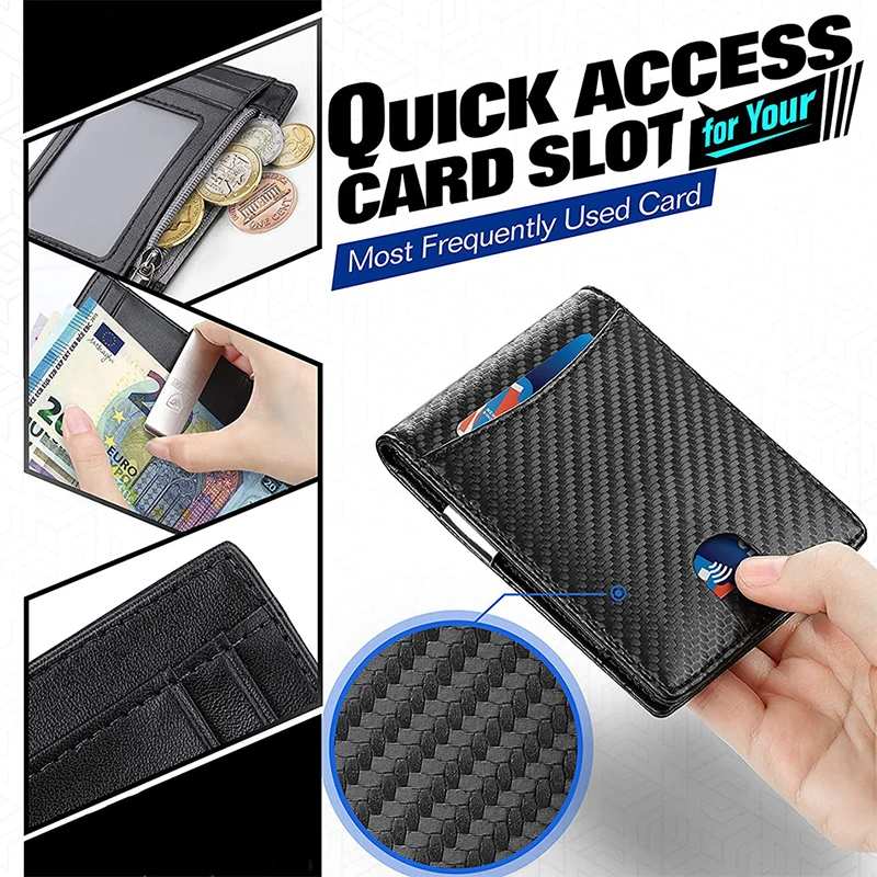 Custom Card Holder Men Wallets Rfid Black Carbon Fiber Leather Minimalist Wallet Gifts For Men Personalized Carteira Masculina