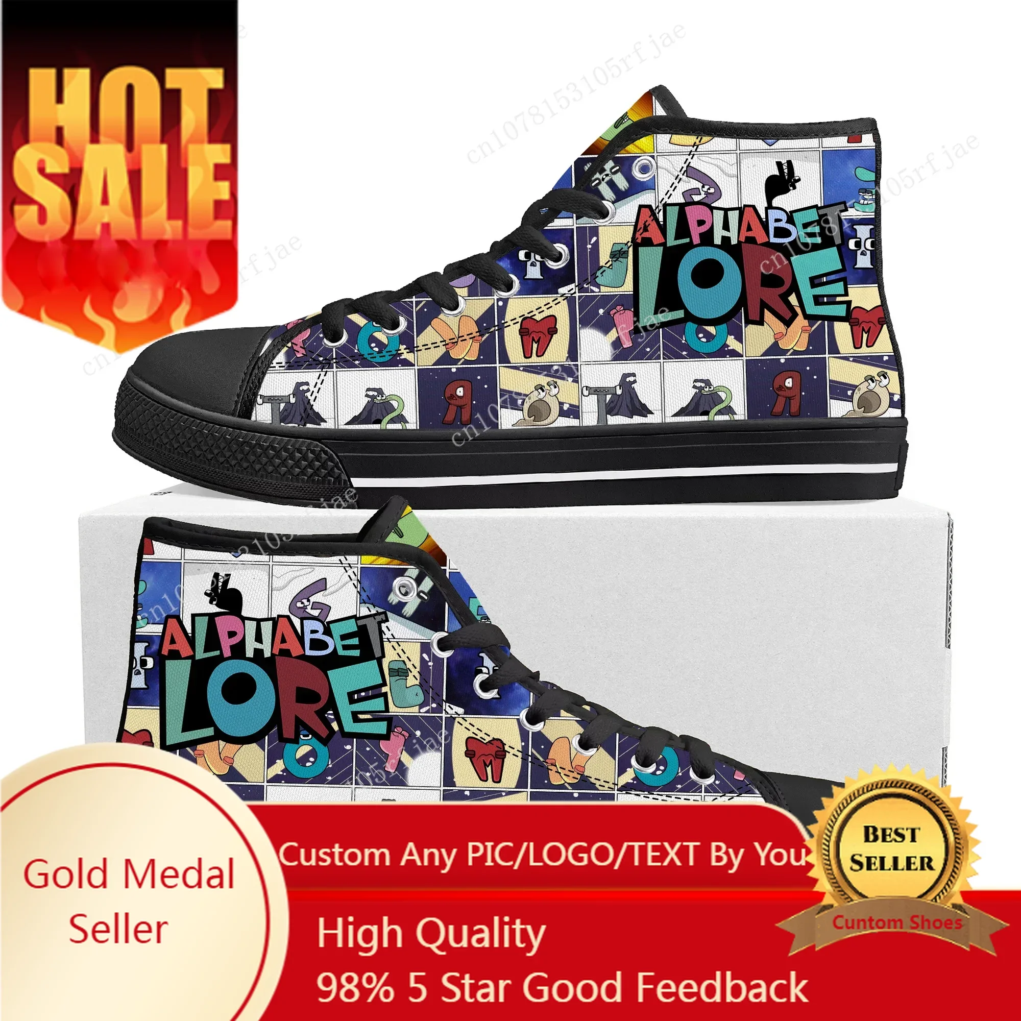 

Alphabet Lore High Top Sneakers Hot Cartoon Game Mens Womens Teenager High Quality Canvas Sneaker Custom Built Couple Shoes