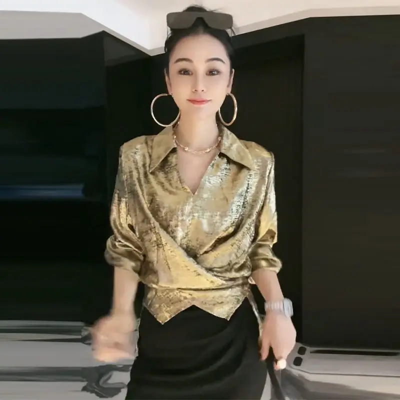 

Women Spring Autumn Elegant Temperament Loose Solid Color Long Sleeve Shirts Ladies Fashion Temperament All-match Casual Tops