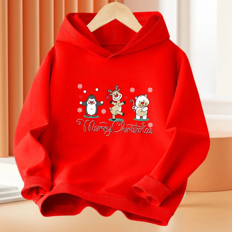 Merry Christmas Hoodies Cartoon Santa Deer Print Boys Pullover Long Sleeve Hoody Sweatshirt For Spring Fall Kids Outdoor Clothes