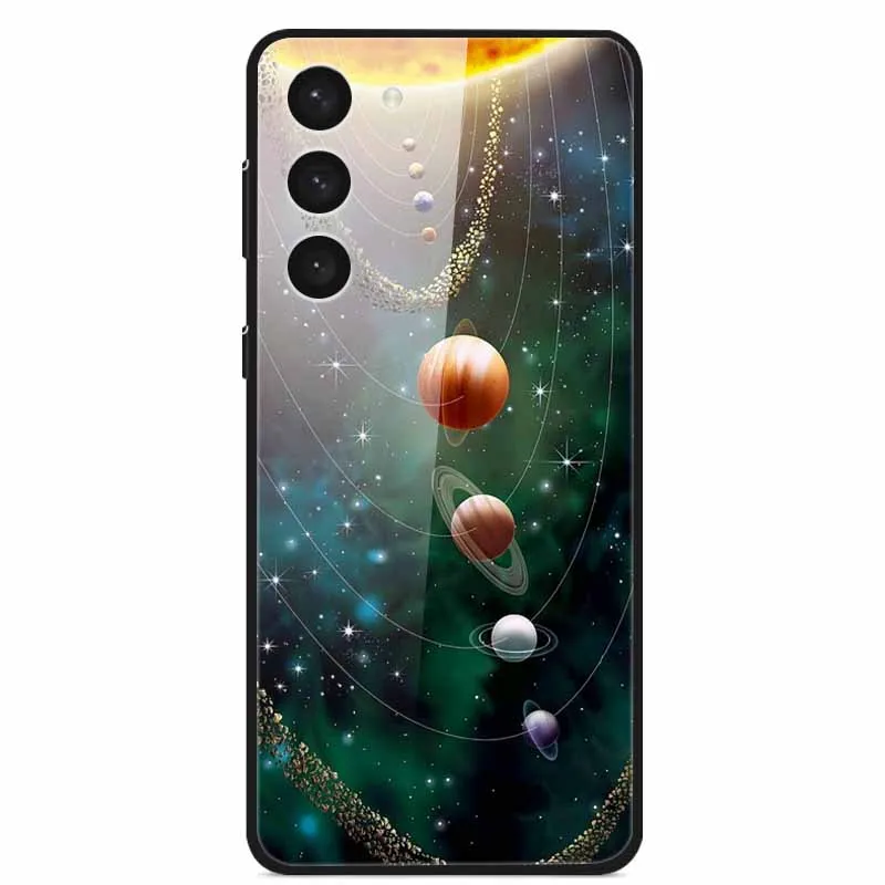 Tempered Glass Case For Samsung S23 Plus 5G Cover Galaxy S 23 Space Hard Back Coque For Samsung S23 Ultra S23+ Bumpers Funda Cat