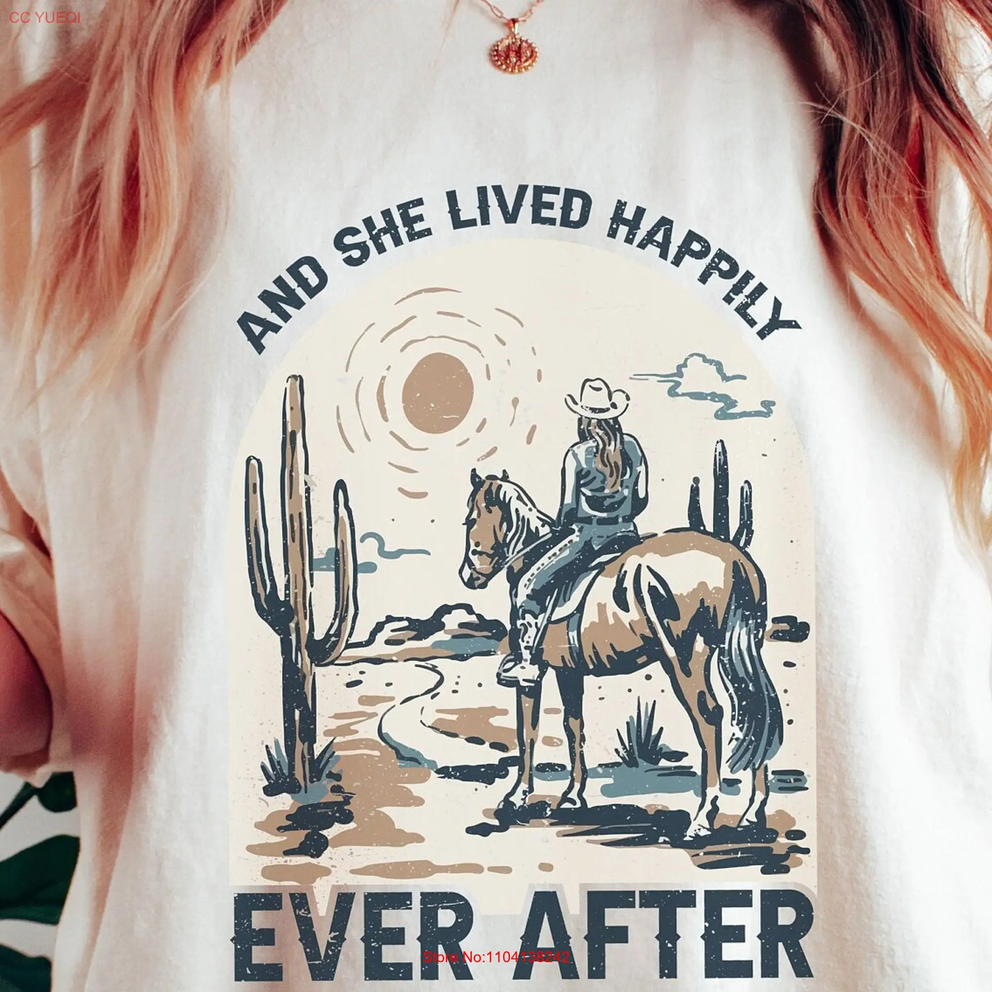 Western T Shirt Country Cowgirl Equestrian and Boho Oversized with Southwestern Flair Women's Happy Ever After