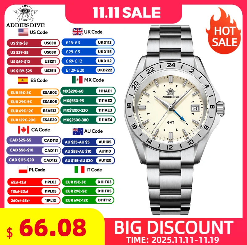 

ADDIESDIVE 38mm Men's GMT Watch Sapphire Glass 316L Stainless Steel 200m Waterproof Wrist Watch Quartz Luxury Watches For Men
