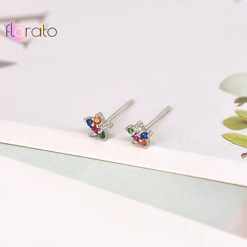 925 szterling srebrna igła Mini kolorowe kryształowe kolczyki ze sztyftem dla kobiet Charm INS koreańskie złote kolczyki moda biżuteria — zdjęcie 3