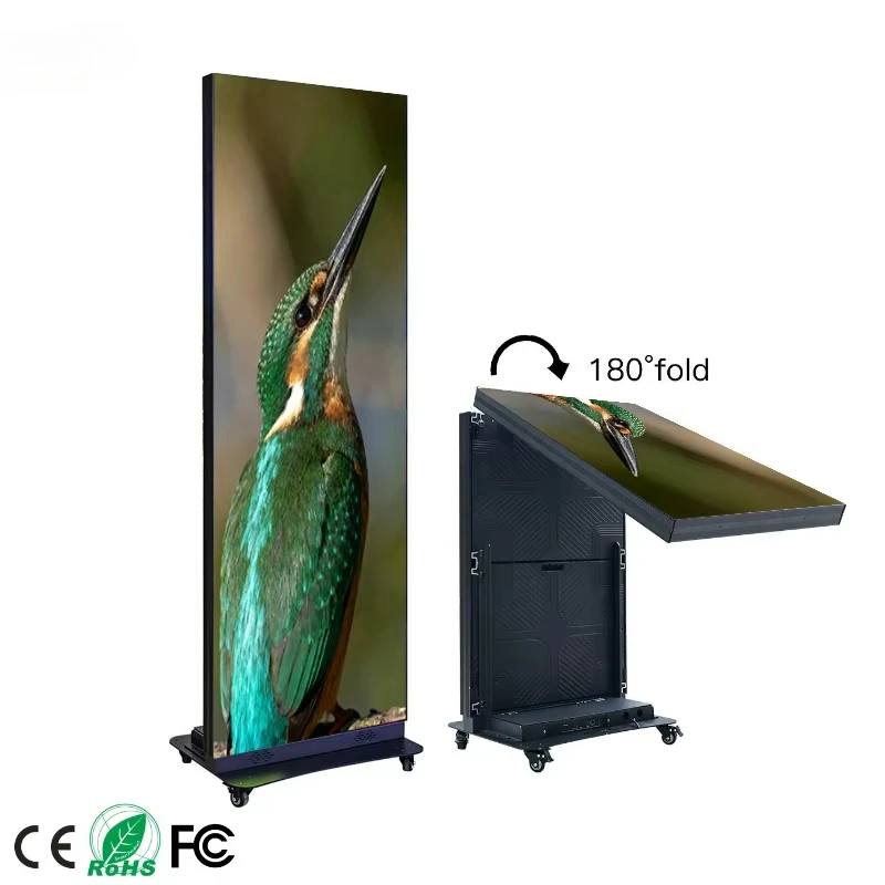 High Refresh P2.5 Indoor Ultra Slim Portable Smart WIFI App Control Digital Signage Mirror Advertising LED Poster Display