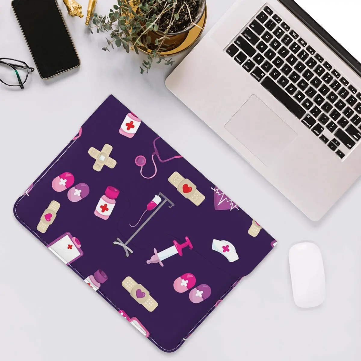 Hospital Medical Pattern Gift For Nursing Nurse PU Leather Horizontal Laptop Sleeve Shockproof Soft Lining Notebook Case 13 Inch