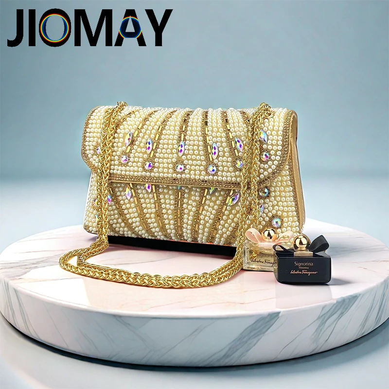 

JIOMAY New Design Fashion Purses For Women Designer Luxury Bag Versatile Party Pearl Gold Bags Personality Design The Tote Bag
