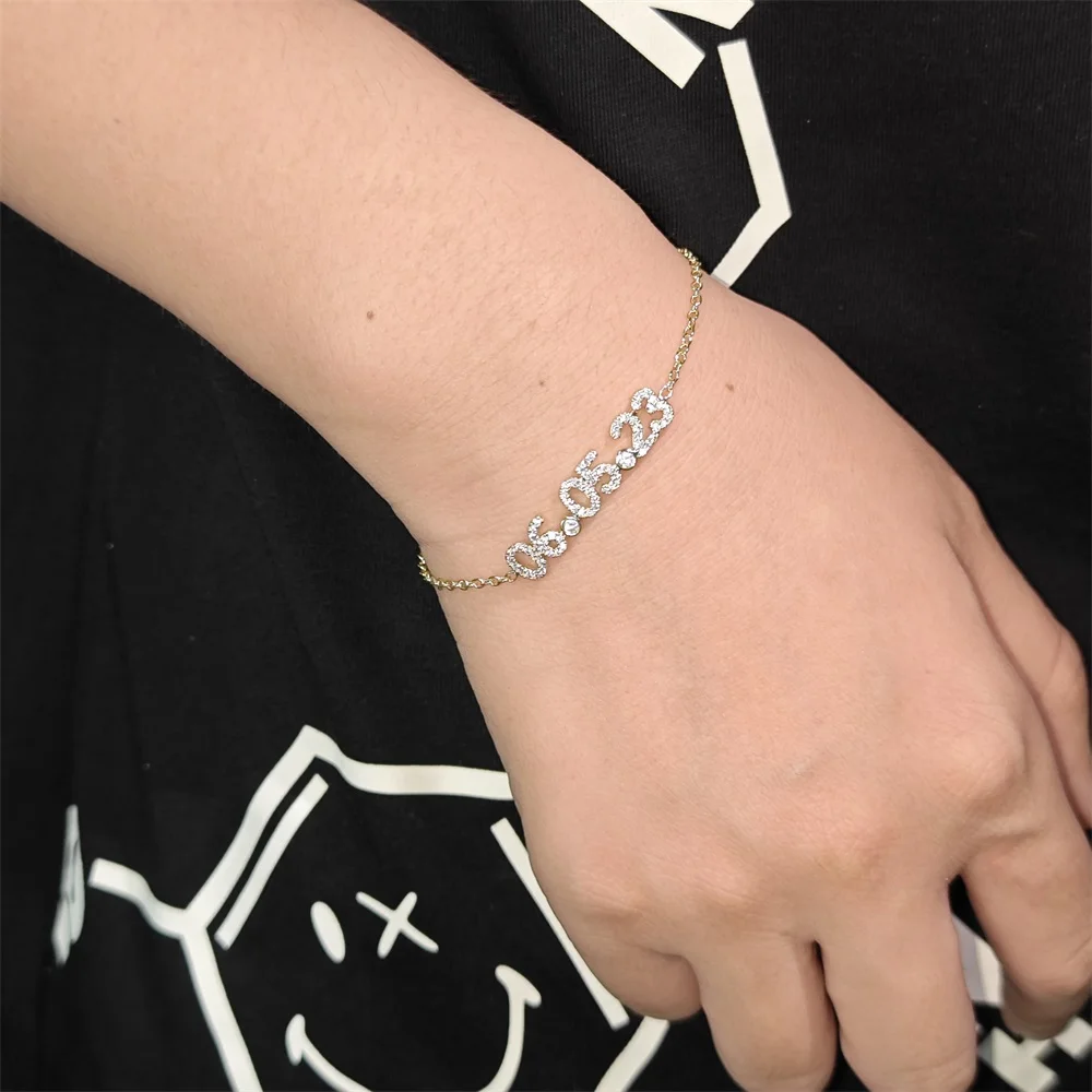 2023 Custom Anniversary Date Bracelet Personalized Number Zircon Charm Bracelet Chain Memorial Women Gifts Jewelry