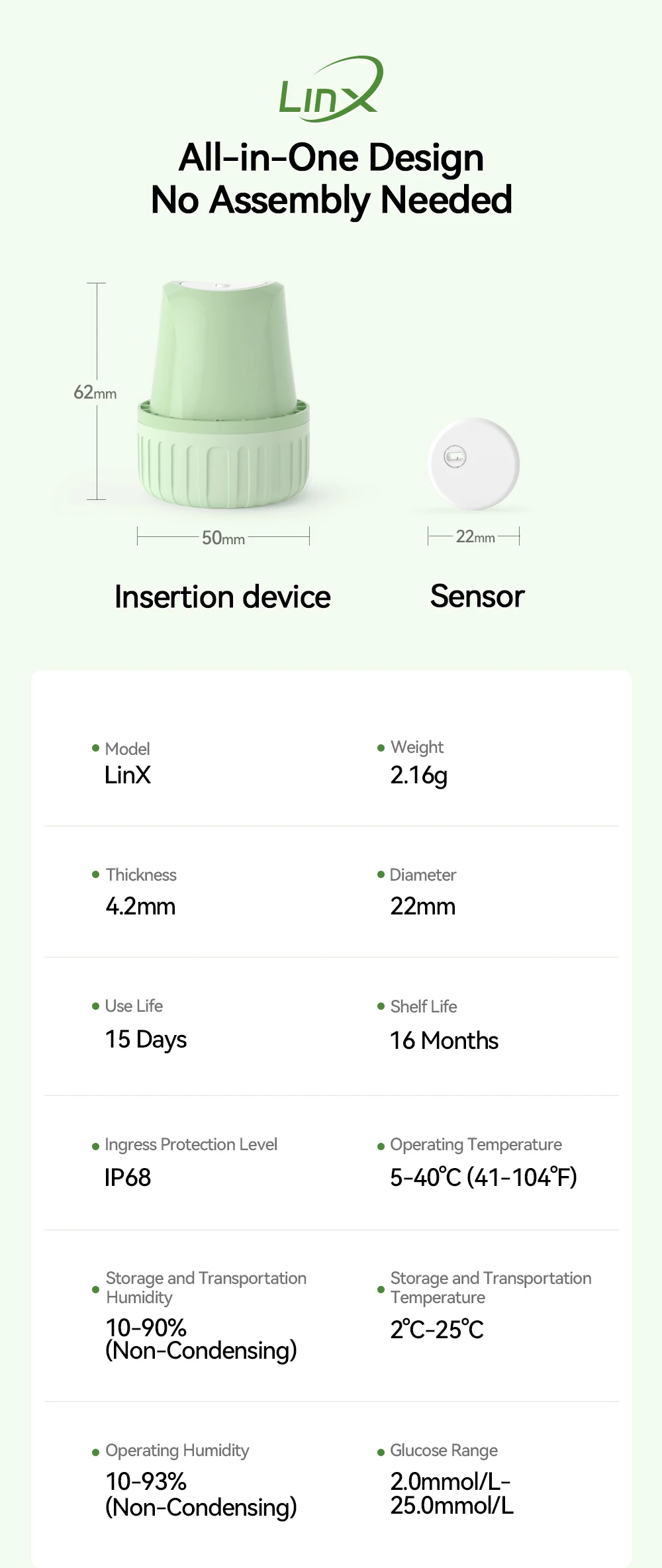 MicroTech LinX CGM 4 Sets Continuous Glucose Monitor 24h Real-time Blood Sugar Test No Finger Pricking Glucose Monitoring Kit